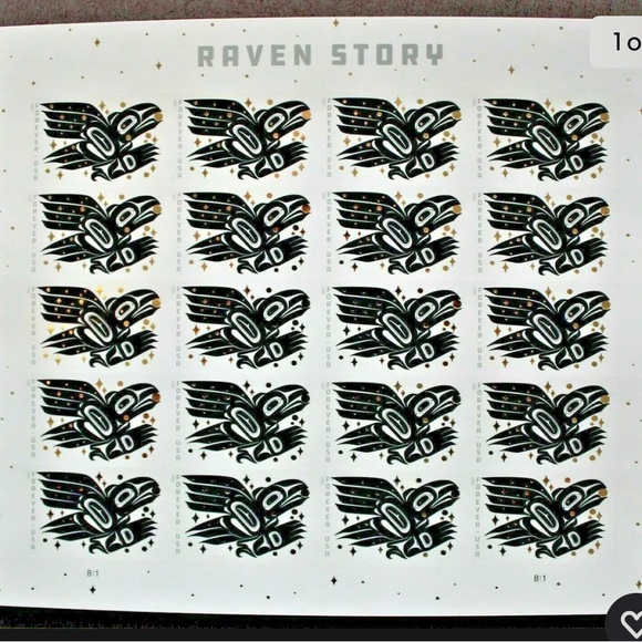 100 stamps Raven Story Decorative Sticker Sheet - Black & Gold Raven Motif